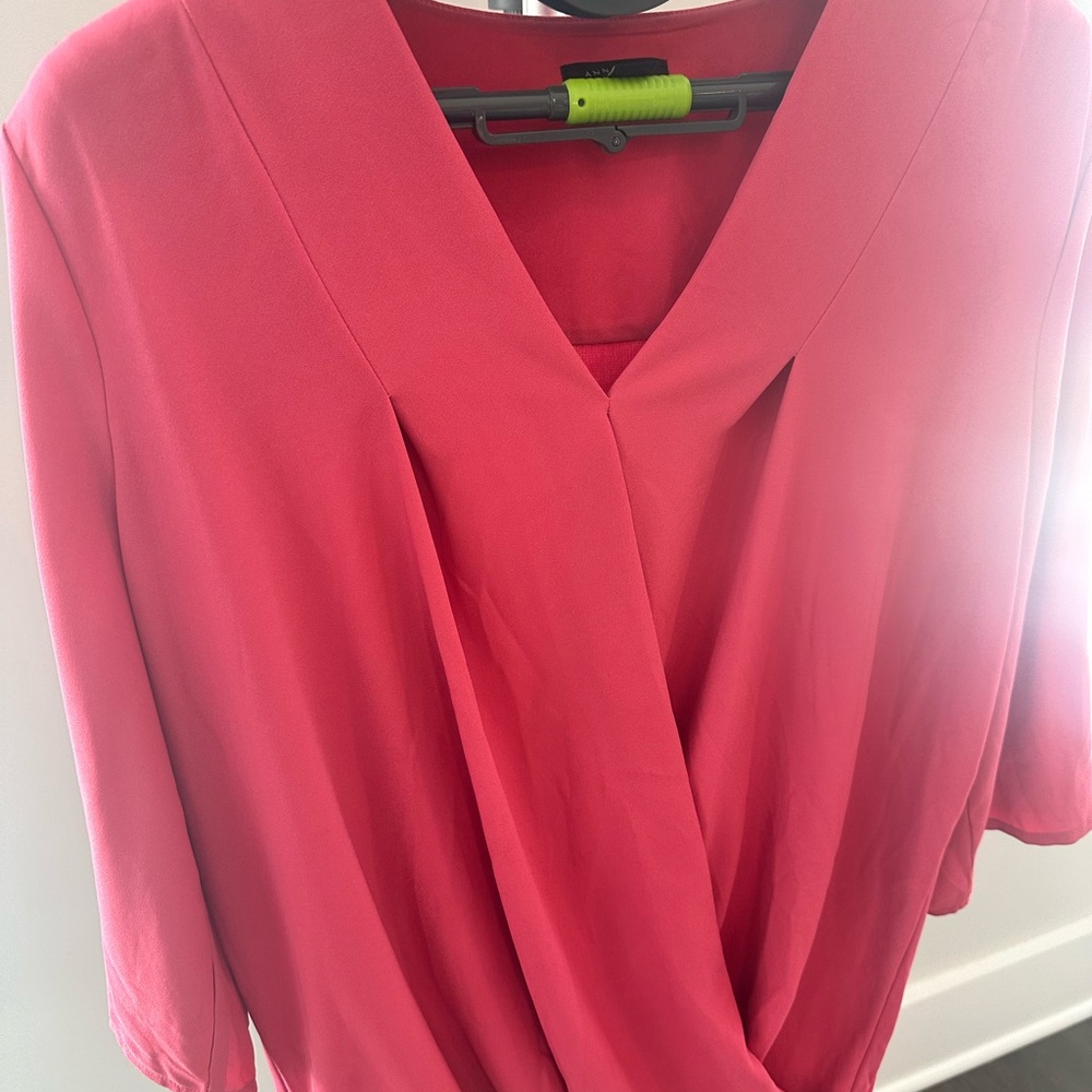 Ann Taylor Bold Pink V-Neck Blouse